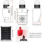 Sirène d'alarme extérieure solaire YASONG avec capteur, avertisseur sonore 120dB, système d'alarme à détecteur de mouvement avec lumière stroboscopique, volume et tonalité réglables SLA-02WS-P