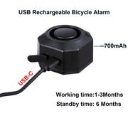 YASONG Alarme de Vélo Rechargeable par USB, Alarme de Moto Ebike avec Télécommande, Détecteur de Mouvement et Support, Alarme Antivol sans Fil 110dB pour Bicyclette (1 Unité)
