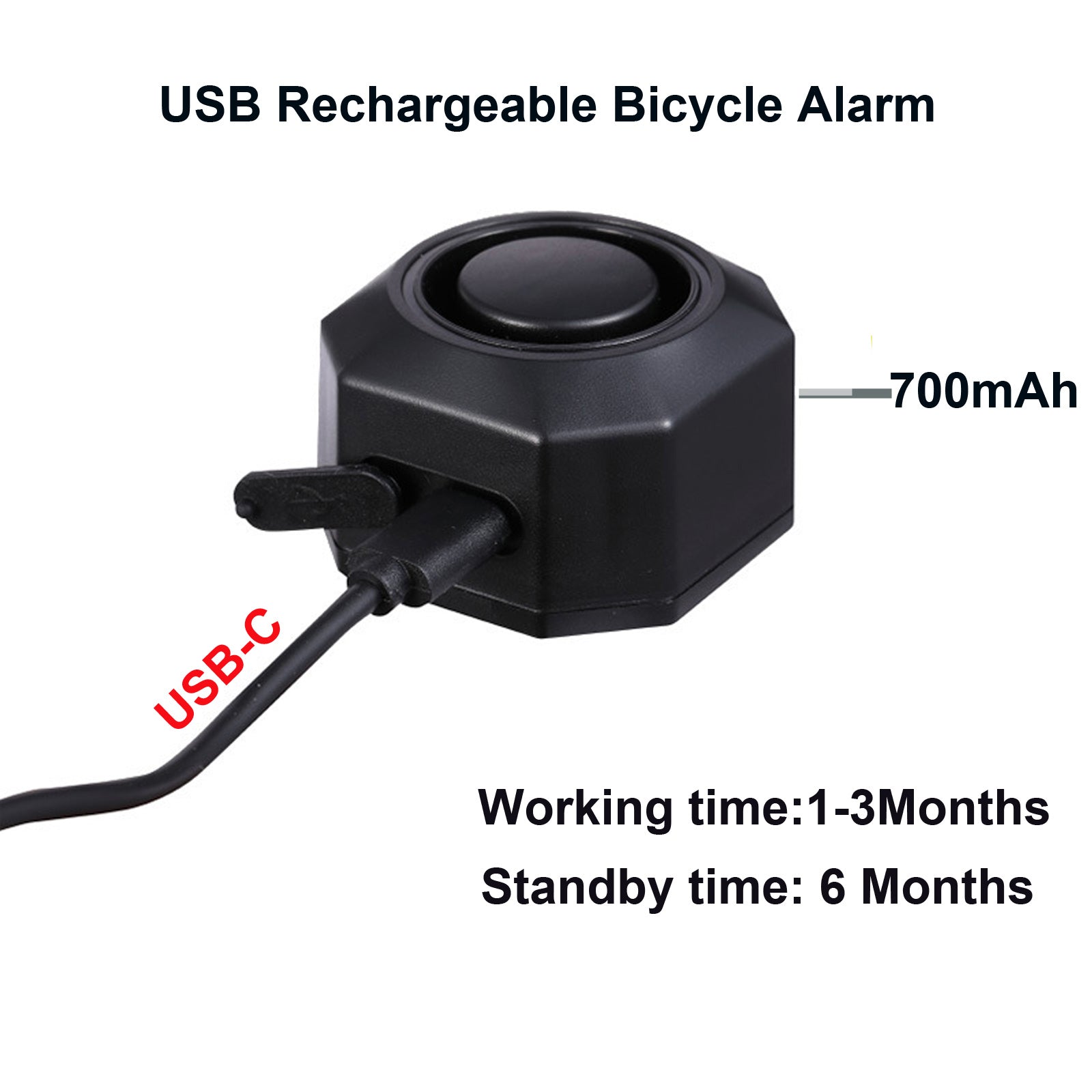 YASONG Alarme de Vélo Rechargeable par USB, Alarme de Moto Ebike avec Télécommande, Détecteur de Mouvement et Support, Alarme Antivol sans Fil 110dB pour Bicyclette (1 Unité)