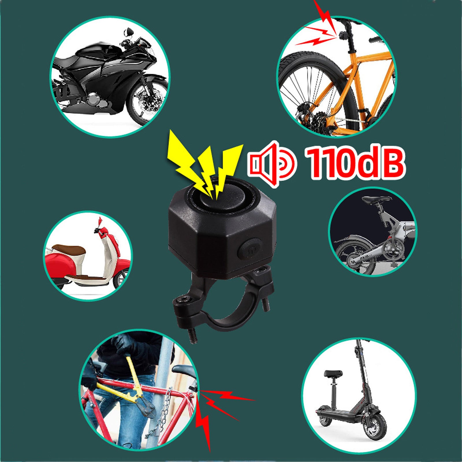 Alarme de vélo rechargeable USB YASONG, antivol sans fil pour moto et vélo avec télécommande et système d'alarme à détection de mouvement et de vibrations (1 pièce)
