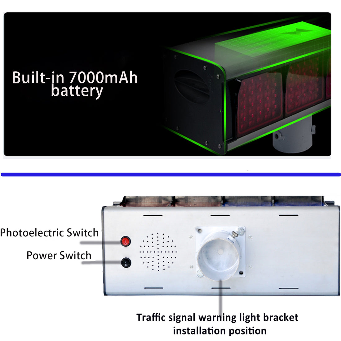 YASONG SLA-X06 Solar Industrial Traffic Flashing Light, Double-Sided Red Blue LED, IP65, 10W/30W Panel