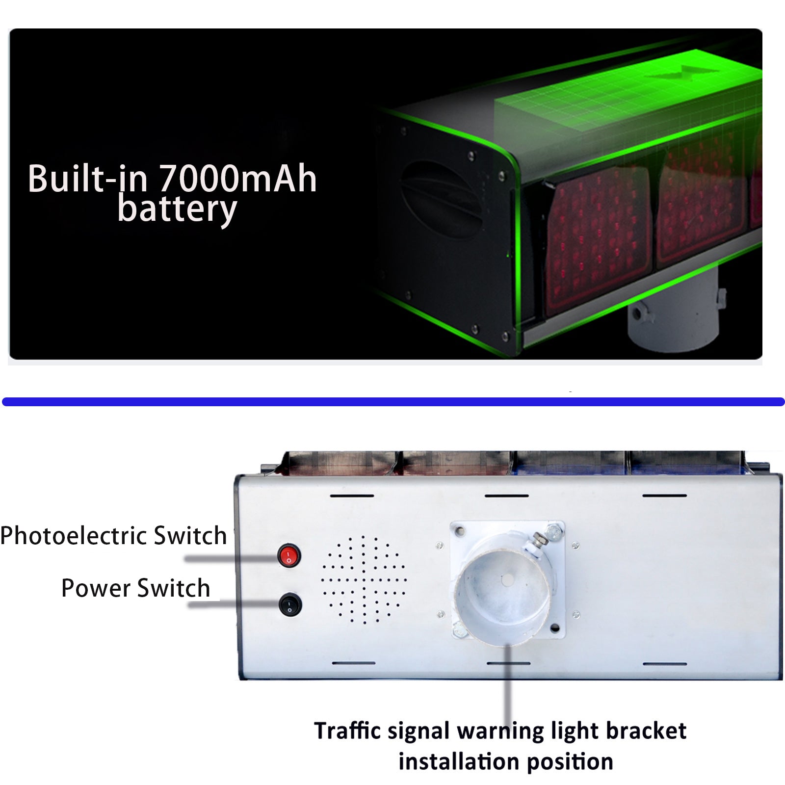 YASONG SLA-X06 Solar Industrial Traffic Flashing Light, Double-Sided Red Blue LED, IP65, 10W/30W Panel