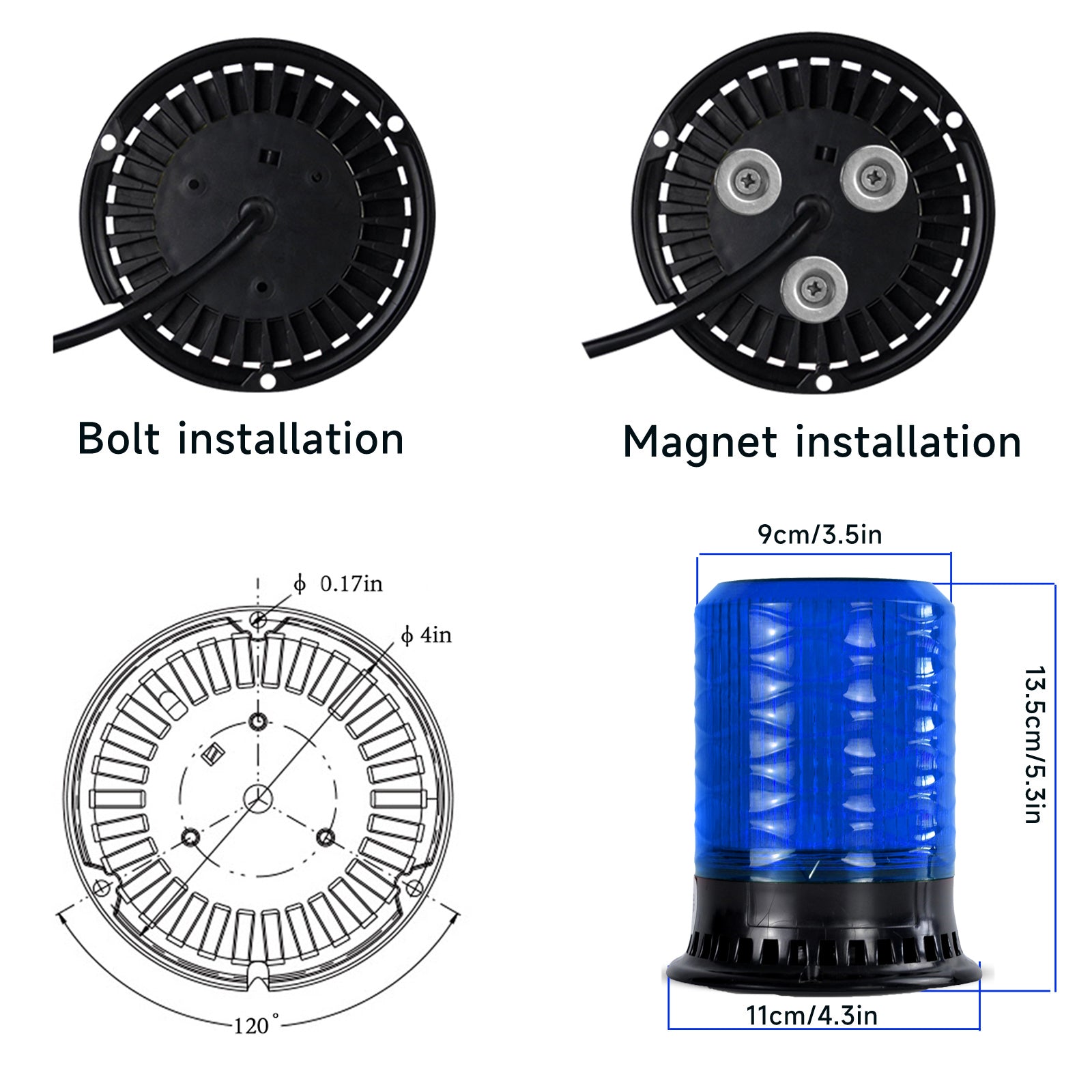 Y DIANS S Luz de baliza 120dB Bocina 4 modos intermitentes Luces de emergencia LED para camiones, automóviles, montacargas y vehículos AC100-240V SLA-090