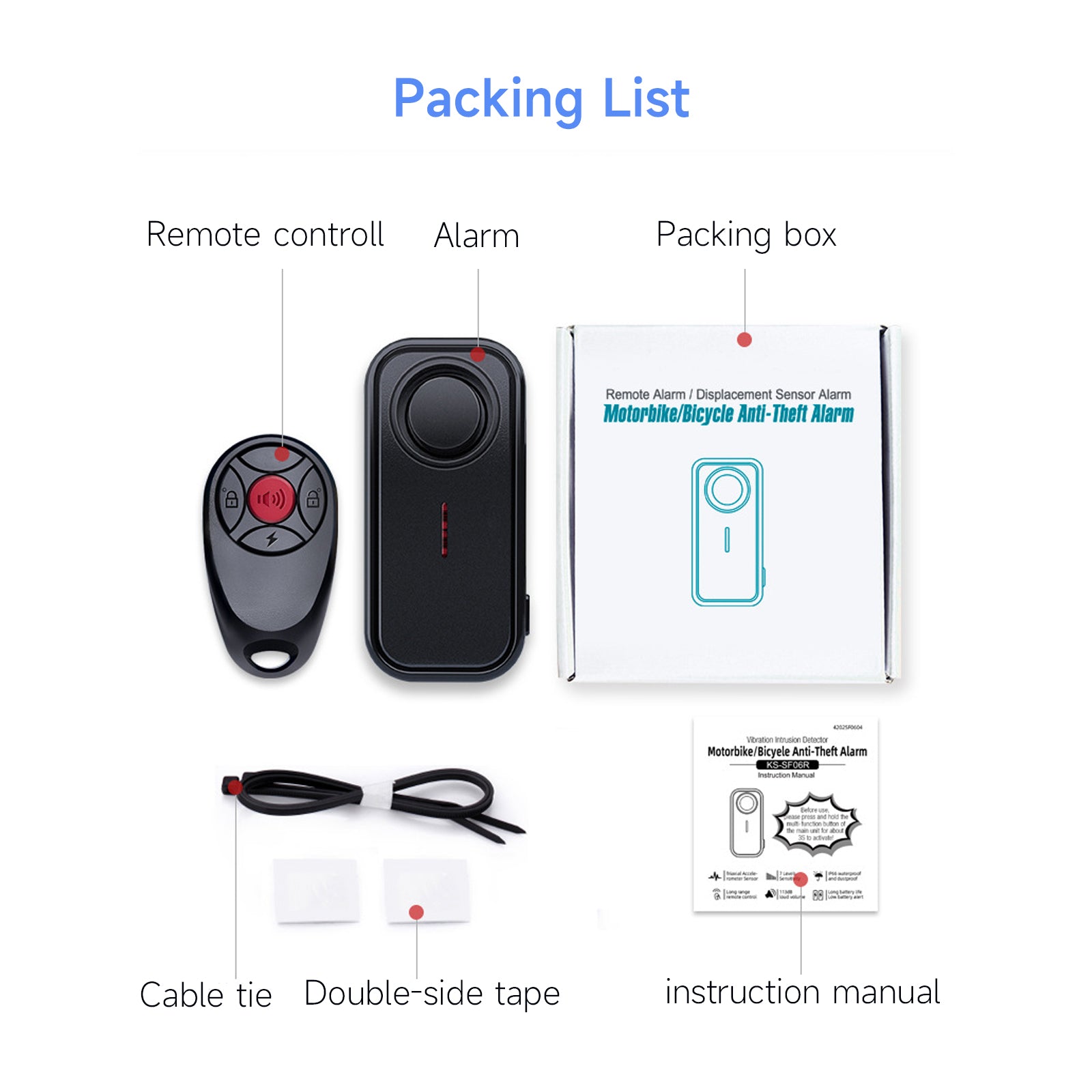 Alarme antivol à détecteur de vibrations YASONG 113 dB, étanche, pour vélo électrique, moto, voiturette de golf, remorque, boîte aux lettres avec télécommande