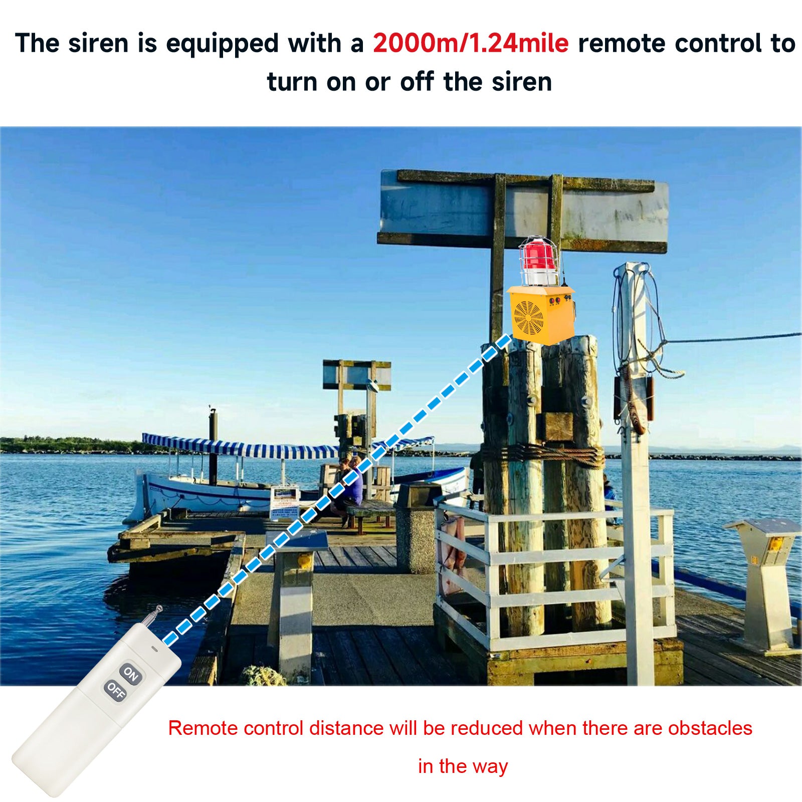 Sirena de Alarma Portátil para Exteriores Recargable Inalámbrica con Control Remoto 2km (1.24mi) Ajustable 120dB Cuerno Ruidoso con Batería de 5000mAh AC100-240V SLA-1509Y-2000