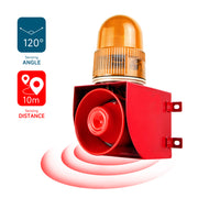 YASONG SLA-01W 120dB Motion Sensor Alarm Siren, 25W, 9 Tones, IP65, 1–10m Detection, LED Strobe