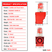 YASONG SLA-05C 130dB High Power Industrial Alarm Siren, Metal Guard, 45W, 12 Tones, IP65, LED Strobe