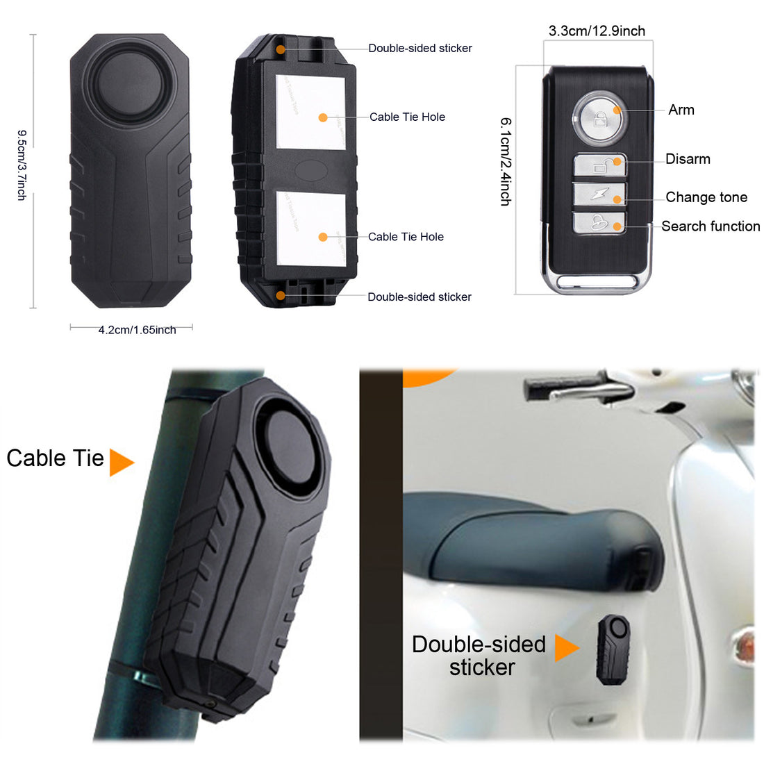 YASONG Alarme de vélo avec télécommande, alarme moto 113 dB puissante, alarme antivol pour vélo, système d'alarme de sécurité sans fil à vibration pour véhicule, lot de 2