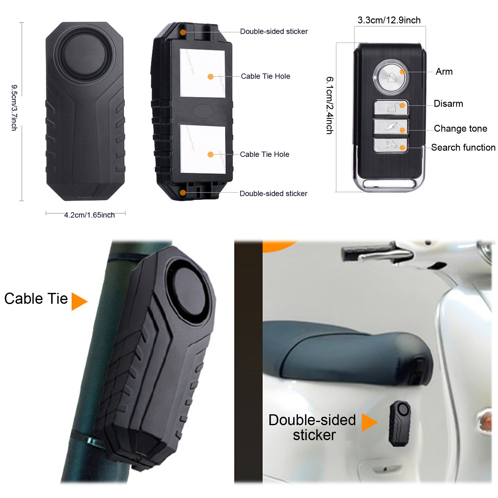 YASONG Alarme de vélo avec télécommande, alarme moto 113 dB puissante, alarme antivol pour vélo, système d'alarme de sécurité sans fil à vibration pour véhicule, lot de 2