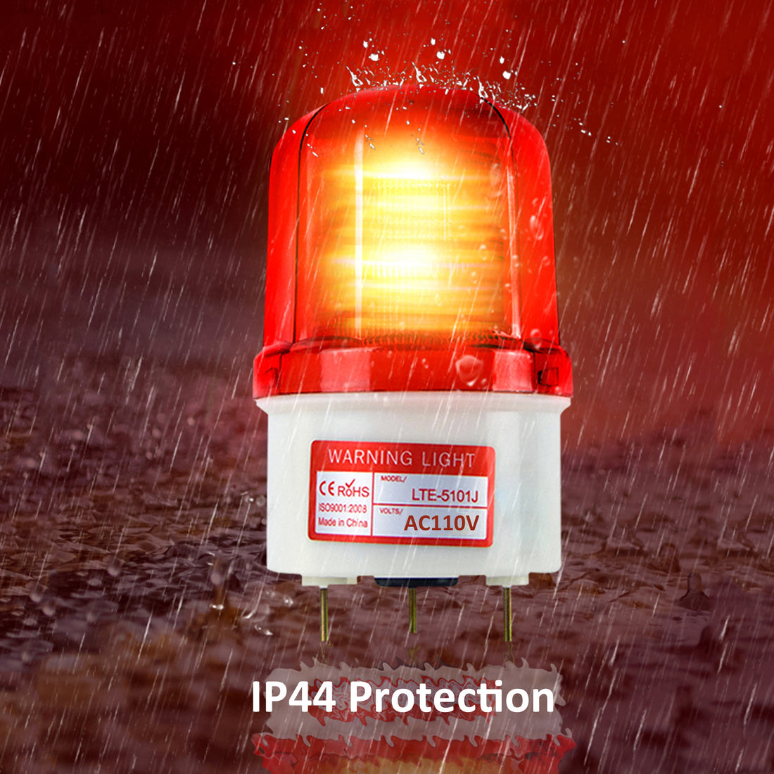 YASONG LTE-5101J LED Beacon Warning Light, 90dB Buzzer, IP44, Bolt Base, Red/Yellow/Blue, Wired Use