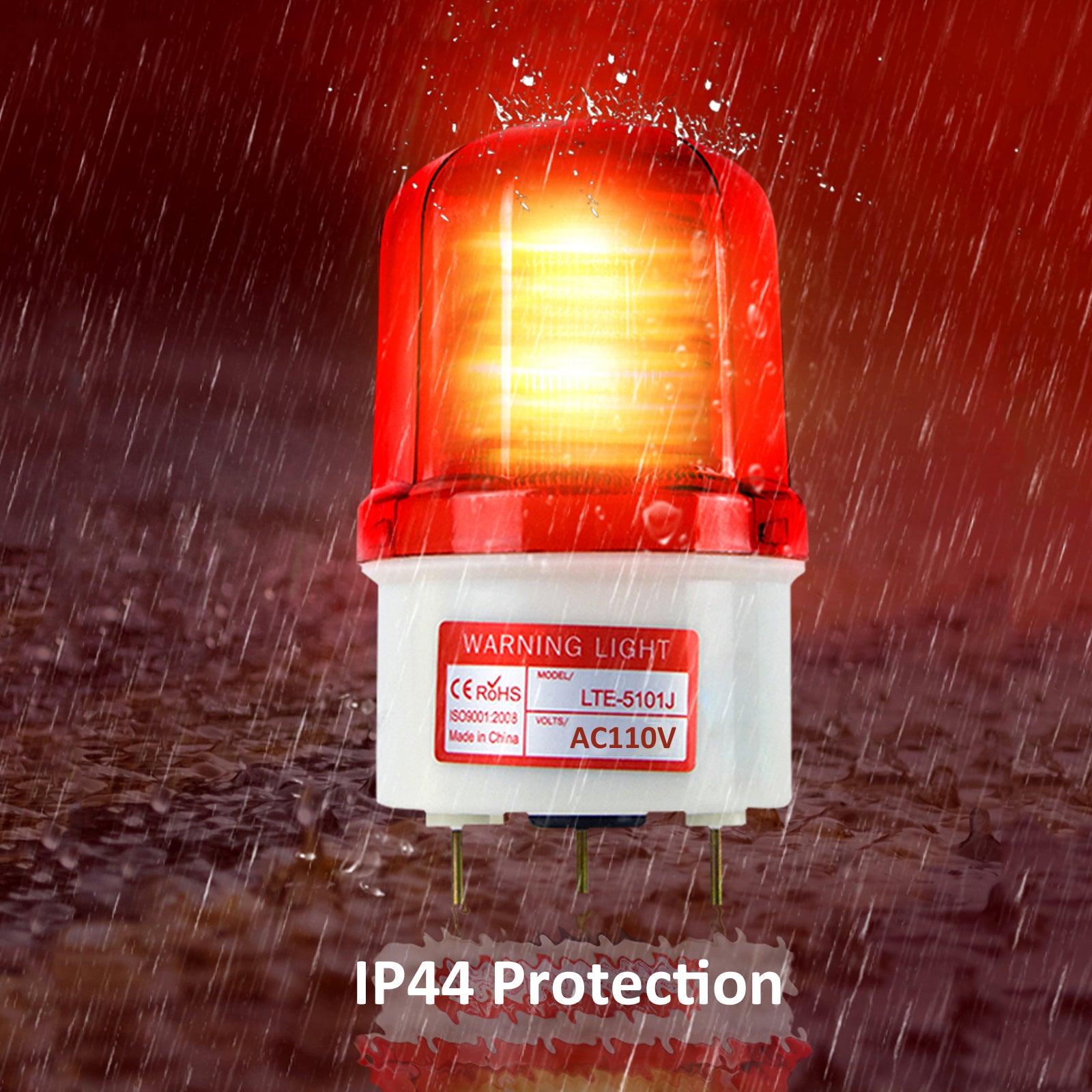 YASONG LTE-5101J LED Beacon Warning Light, 90dB Buzzer, IP44, Bolt Base, Red/Yellow/Blue, Wired Use
