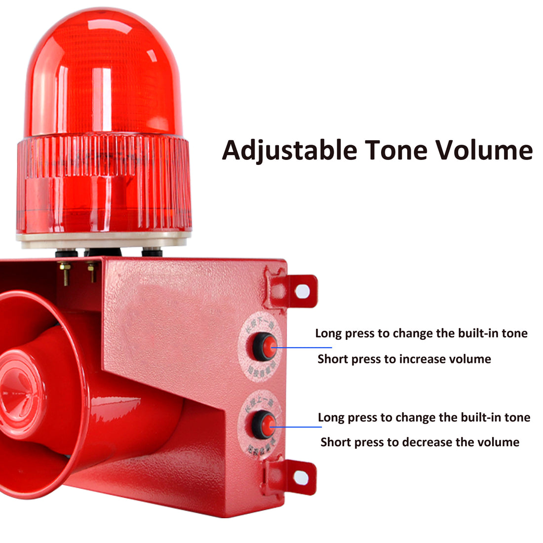 YASONG Sirena de alarma, tono y volumen ajustables, bocina fuerte de 120 dB, sirena de seguridad exterior de 25 W con luz estroboscópica LED para puerto, muelle y embalse SLA -01T