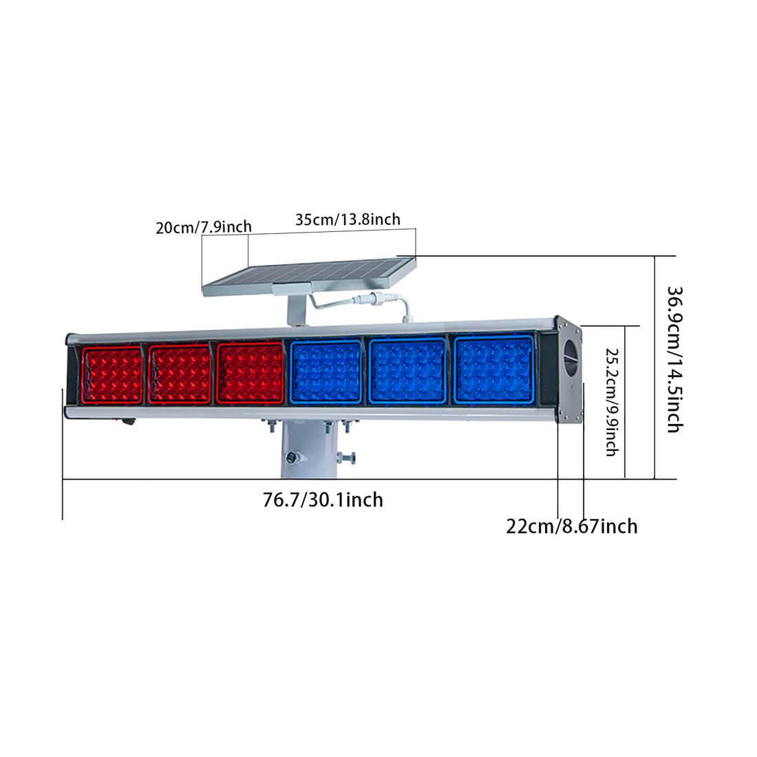 YASONG SLA-X06 Solar Industrial Traffic Flashing Light, Double-Sided Red Blue LED, IP65, 10W/30W Panel