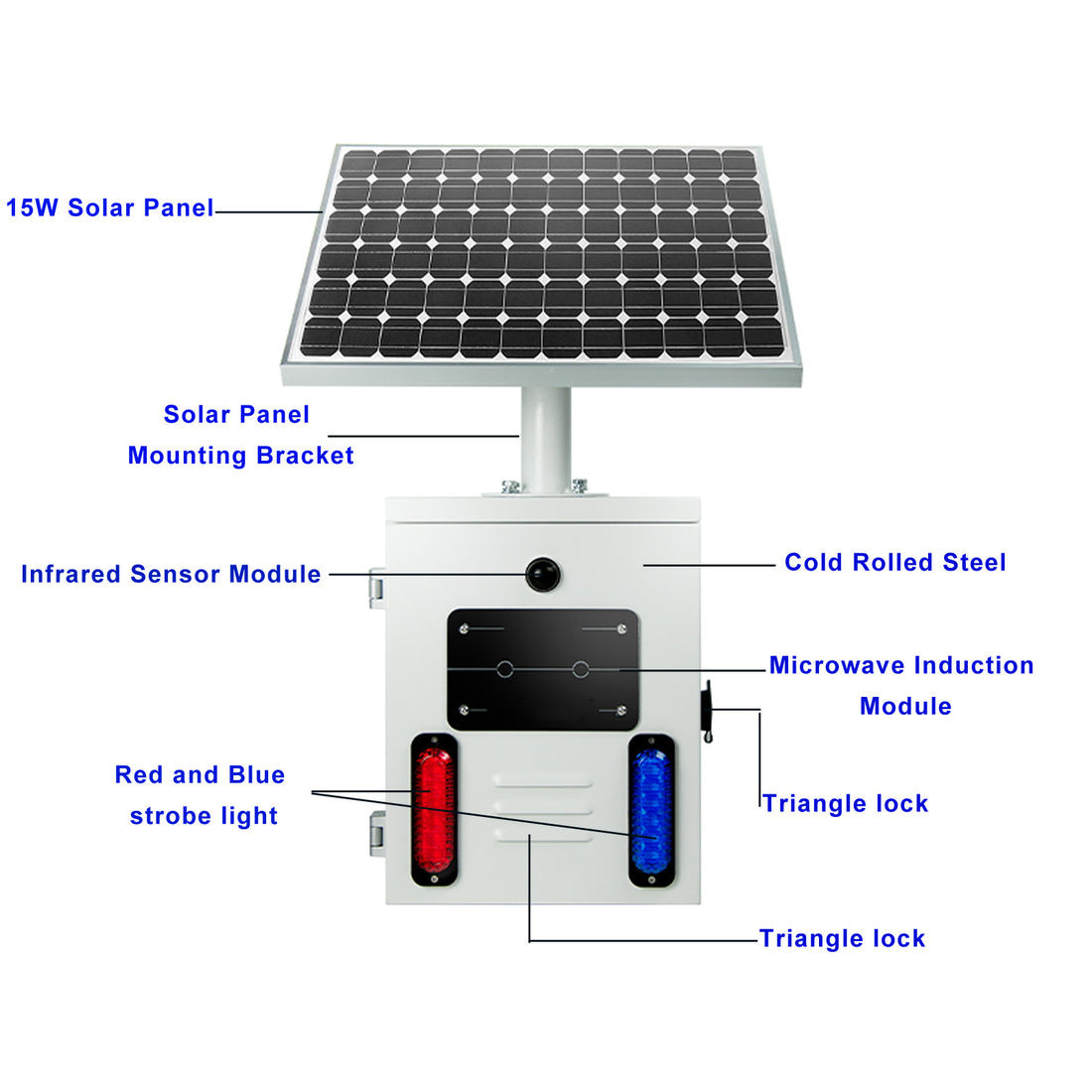 YASONG SLA-TYN01 120dB Solar Motion Sensor Industrial Alarm Siren, Red Blue Strobe, IP65, 17 Tones