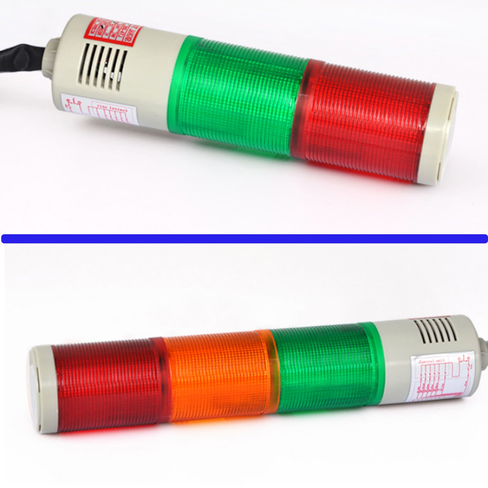 YASONG LTA-205T/W(J) Stack Tower Light, 1-5 Layers, IP44, 90dB/No Sound, Steady/Strobe, Round Base