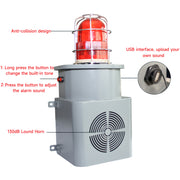 YASONG SLA-08 130dB Anti-Collision Siren, 50W, Adjustable Volume & 12 Tones, IP65, USB Upload, LED Strobe