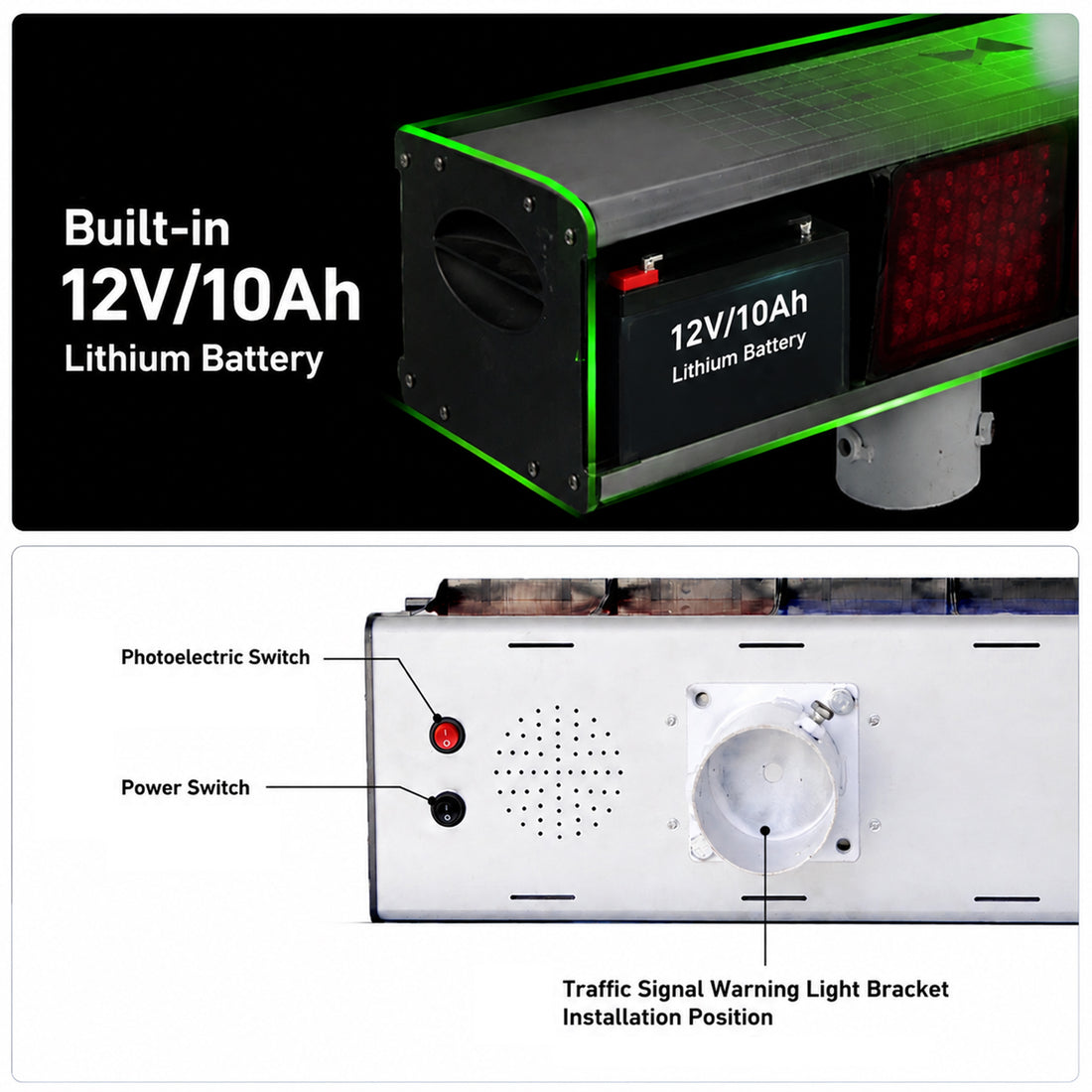 YASONG SLA-X06W 30W Solar Motion Detection Industrial Warning Light, Double-Sided Red Blue Strobe, IP65 Waterproof, 10AH Lithium Battery