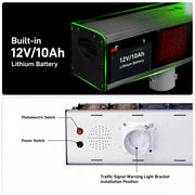 YASONG SLA-X06W 30W Solar Motion Detection Industrial Warning Light, Double-Sided Red Blue Strobe, IP65 Waterproof, 10AH Lithium Battery