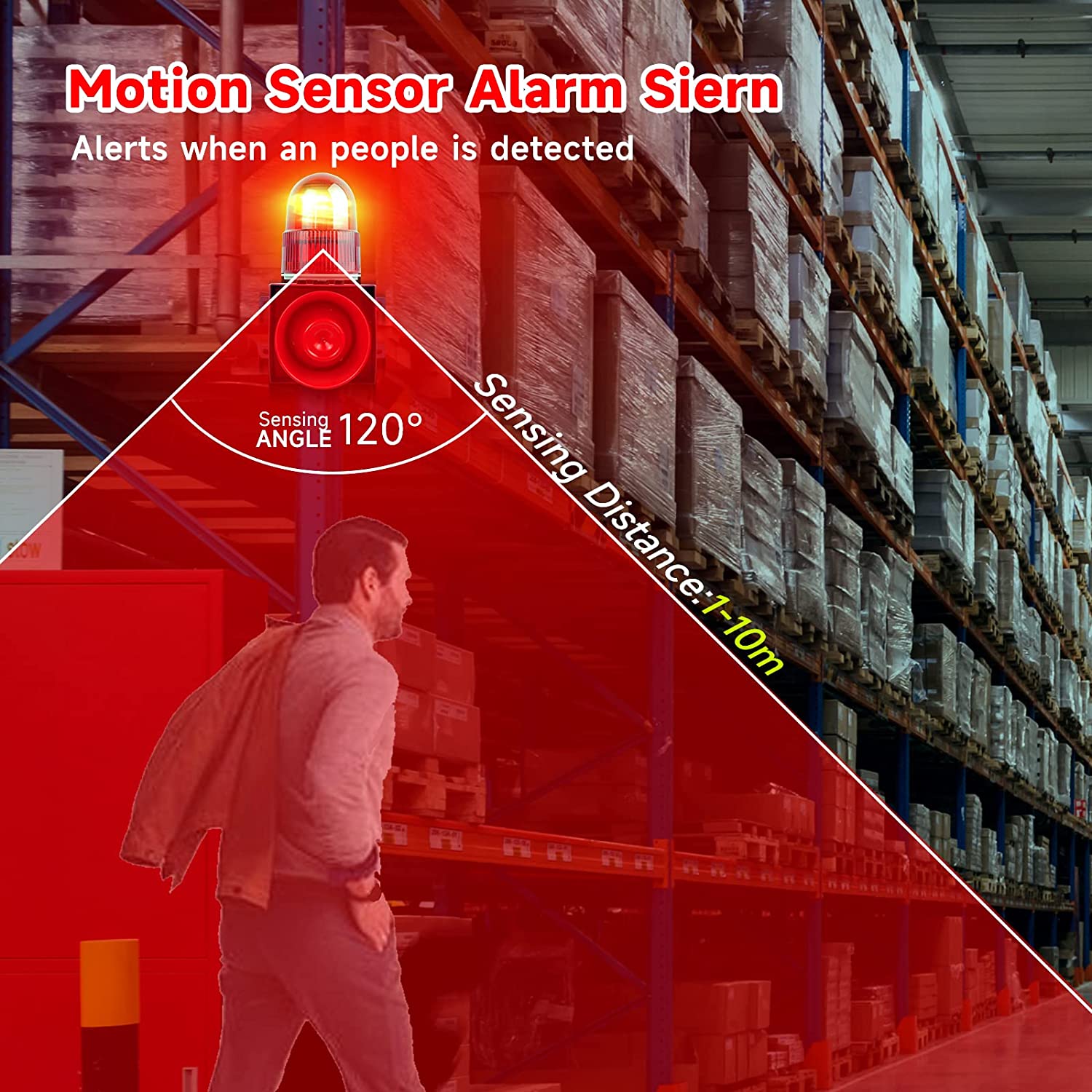 YASONG SLA-01W 120dB Motion Sensor Alarm Siren, 25W, 9 Tones, IP65, 1–10m Detection, LED Strobe