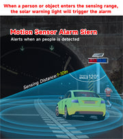 Luz estroboscópica solar con sensor de movimiento YASONG, luz de advertencia, impermeable IP65, luces LED intermitentes rojas y azules de doble cara de 120 dB para tráfico, granja, patio