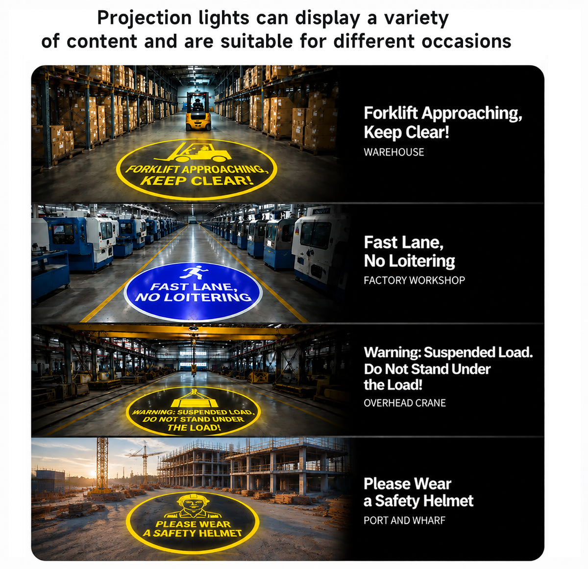 YASONG SLA‑TY55‑1M Industrial Safety Projector Light | 55W Forklift Warning Projection Lamp IP67 Waterproof for Factory Warehouse