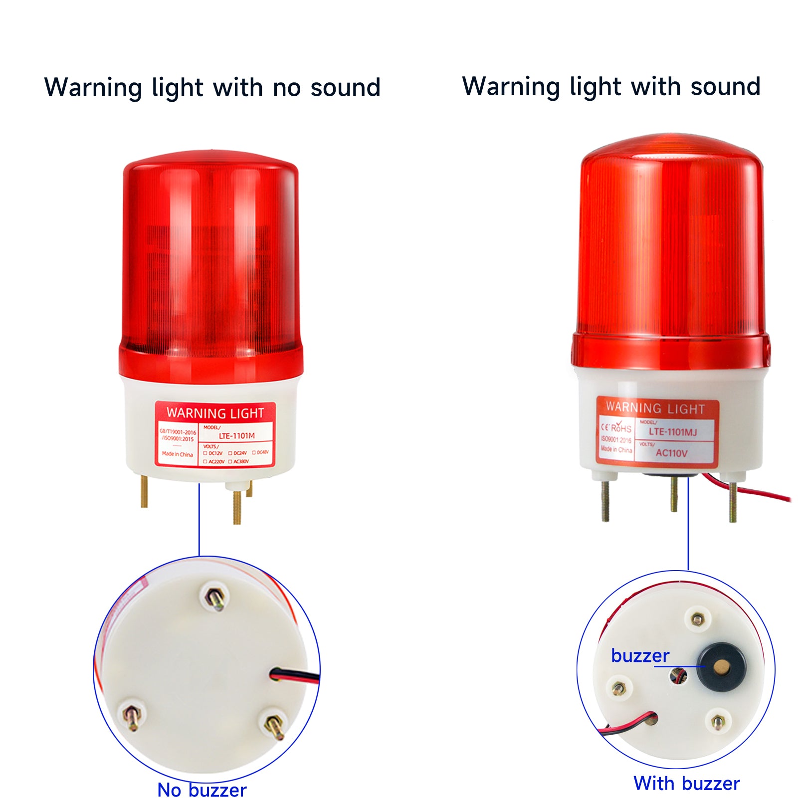 YASONG LTE-1101MJ Revolving LED Beacon Warning Light, 90dB Buzzer, IP44, 3W, Screw Mount