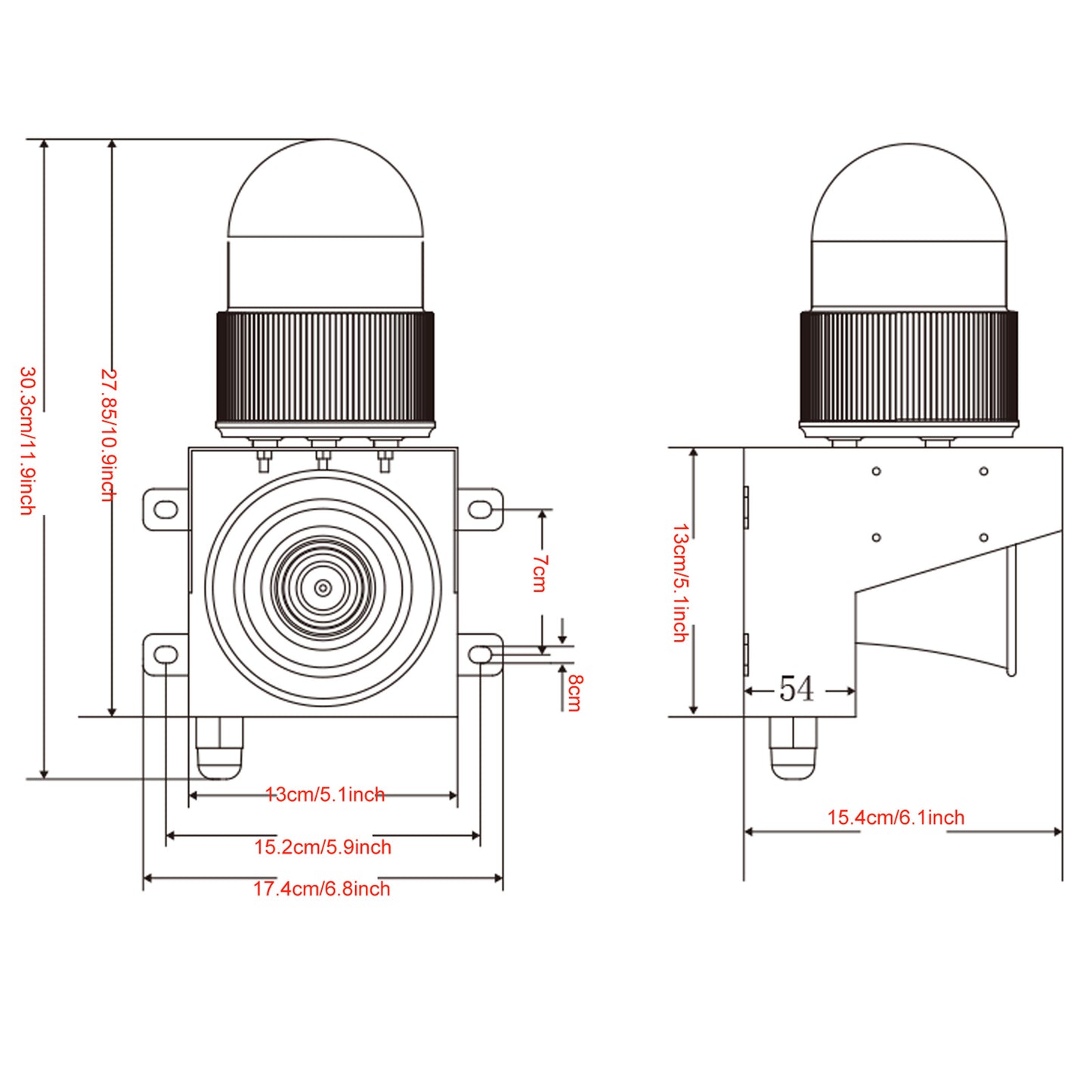 YASONG Siren Alarm with Led Strobe Light 120dB Loud Horn 25W Alarm Systerm for Factories, Docks, Transportation and Ports SLB-01