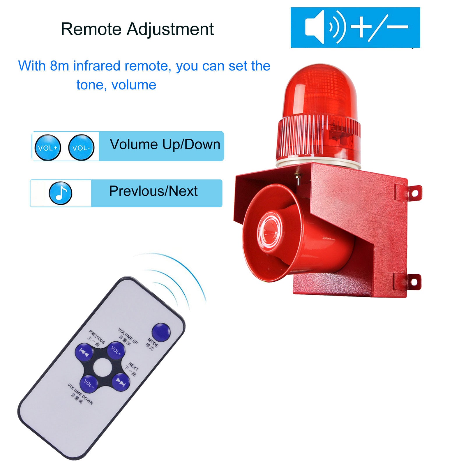 YASONG SLA-01W1 120dB Timed Motion Sensor Siren, 25W, 12 Tones, 10m Detection, IP65, USB Audio