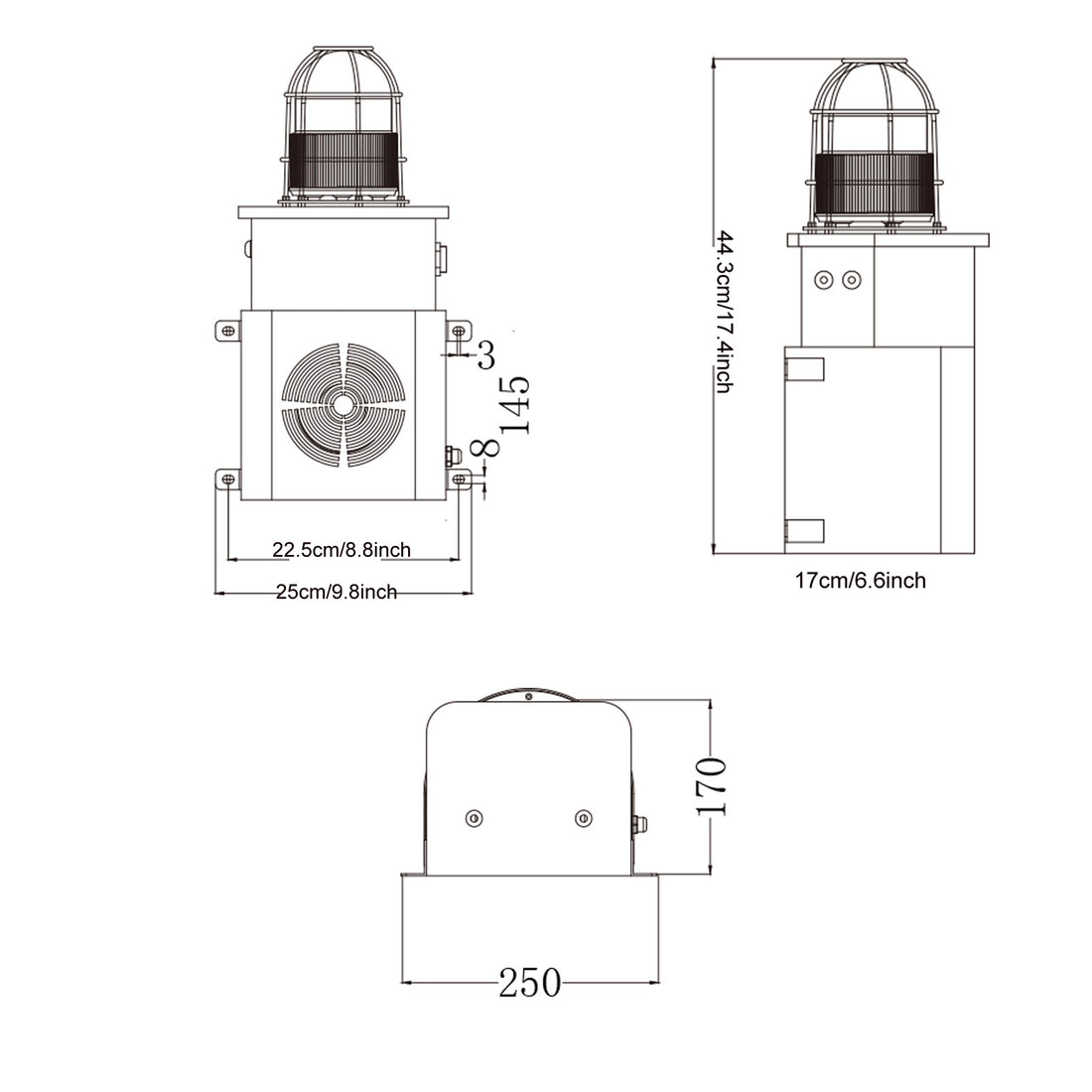 YASONG SLA-08 130dB Anti-Collision Siren, 50W, Adjustable Volume & 12 Tones, IP65, USB Upload, LED Strobe