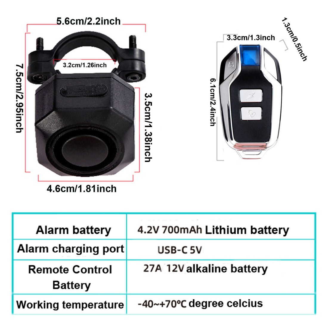 Alarme de vélo rechargeable USB YASONG, antivol sans fil pour moto et vélo avec télécommande et système d'alarme à détection de mouvement et de vibrations (1 pièce)