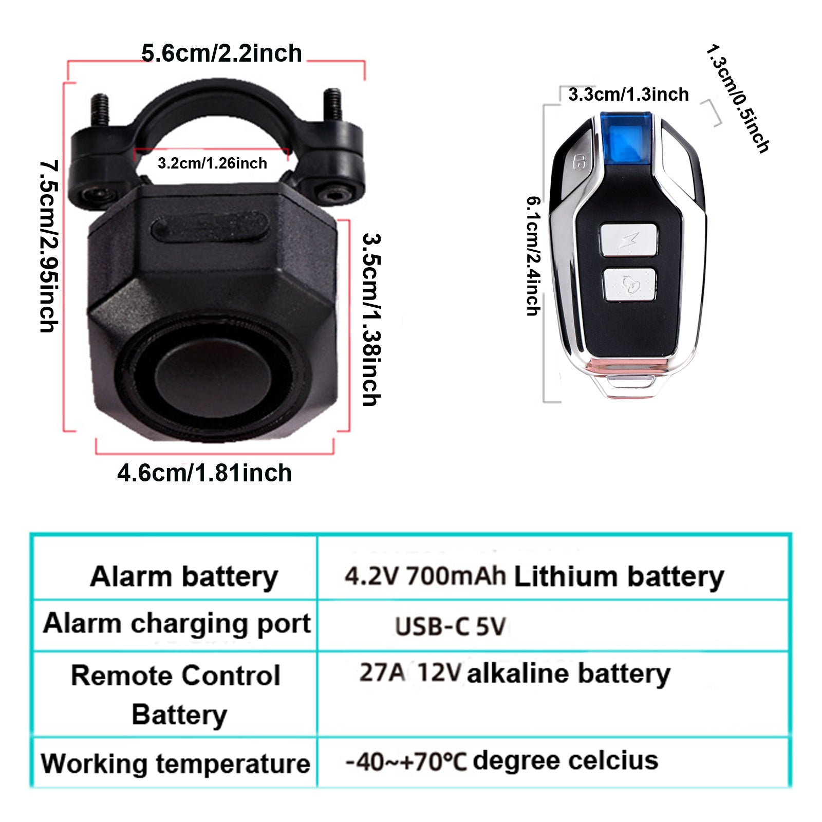 Alarme de vélo rechargeable USB YASONG, antivol sans fil pour moto et vélo avec télécommande et système d'alarme à détection de mouvement et de vibrations (1 pièce)