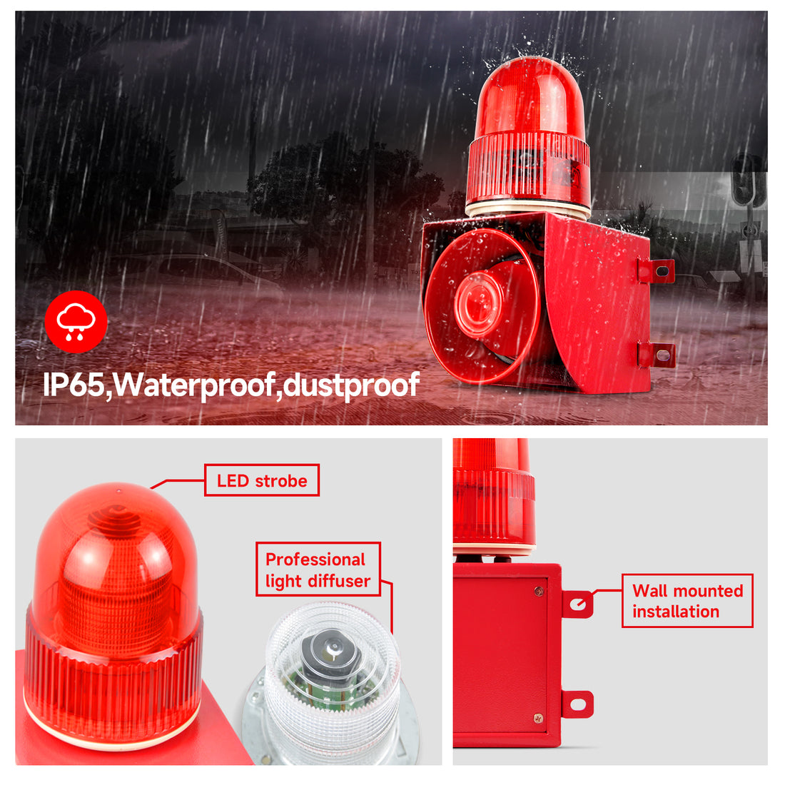 YASONG SLA-01K 120dB Contact Signal Industrial Alarm Siren, 25W, IP65, LED Strobe, AC/DC Voltage Options