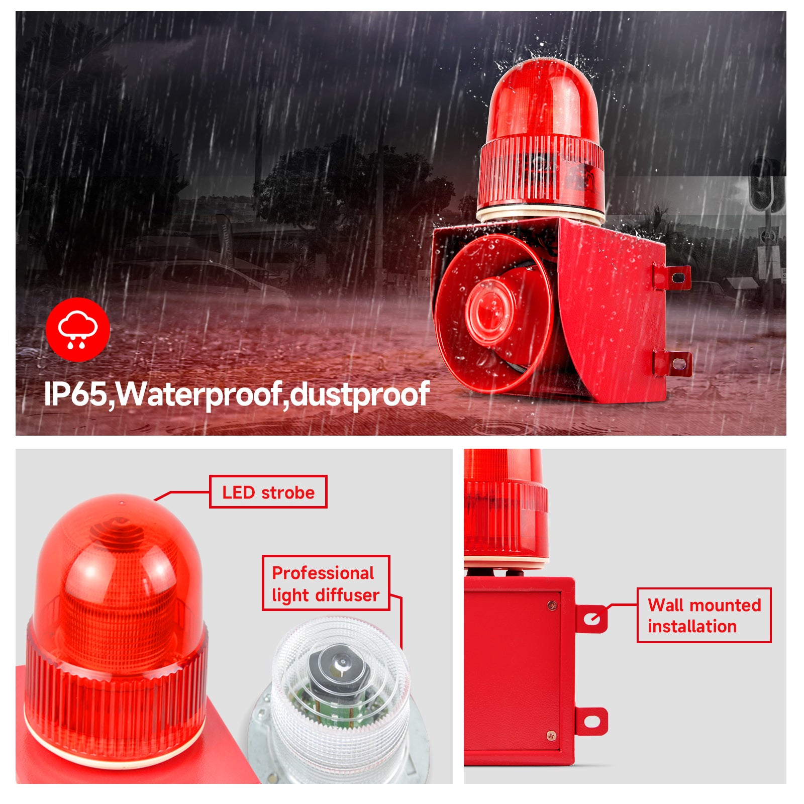 YASONG SLA-01K 120dB Contact Signal Industrial Alarm Siren, 25W, IP65, LED Strobe, AC/DC Voltage Options