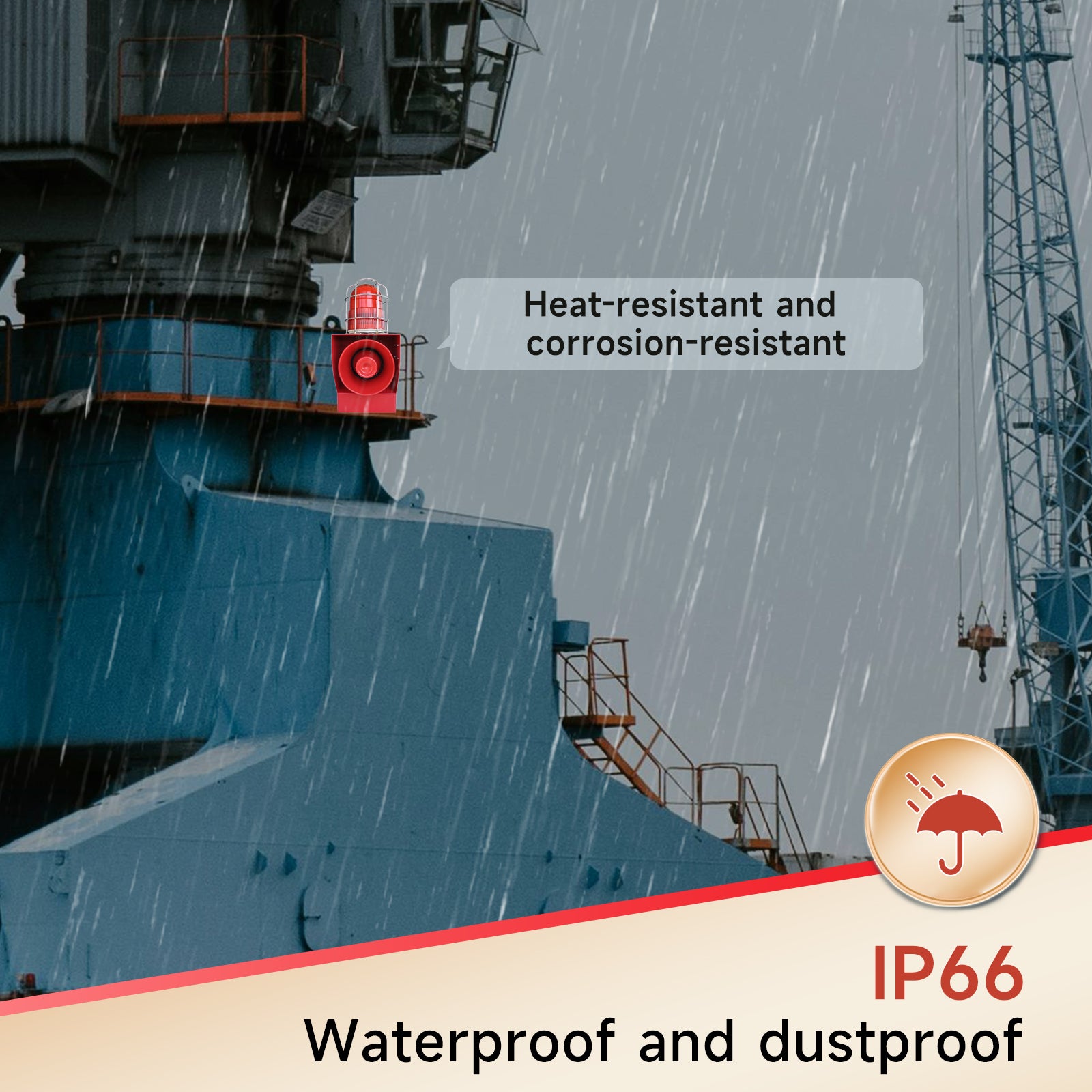 YASONG SLA-05G-P 130dB Stainless Steel Alarm Siren, 45W, IP66 Waterproof, LED Strobe, Wall Mount