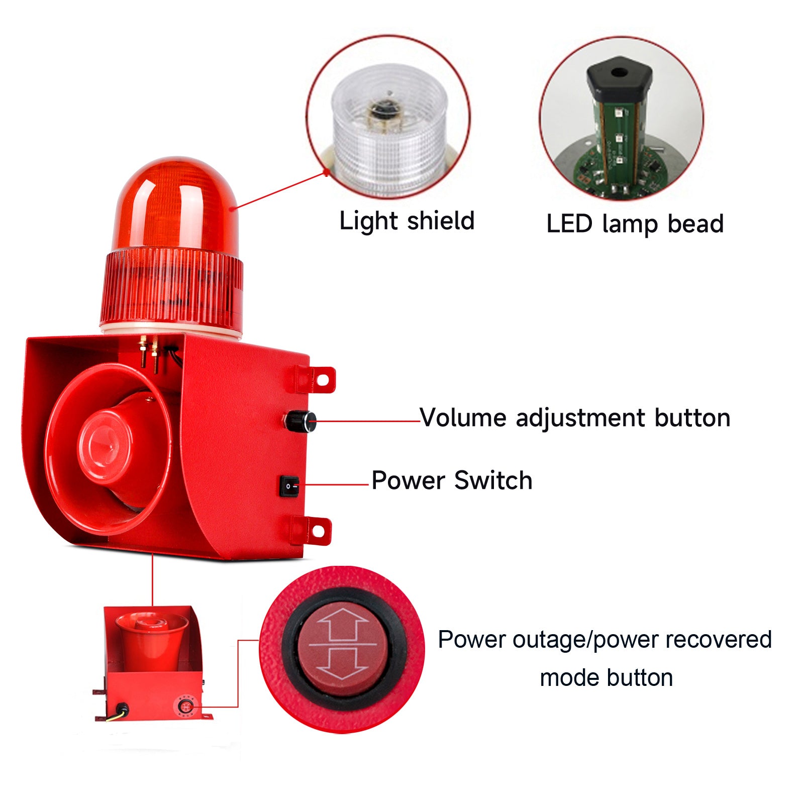 YASONG Alarma de 120 dB con sonido ajustable para cortes/recuperación de energía para granjas, estanques de peces, bancos y seguridad SLA-1501