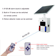 YASONG SLA-TYN01 120dB Solar Motion Sensor Industrial Alarm Siren, Red Blue Strobe, IP65, 17 Tones