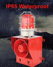 YASONG SLA-05C 130dB High Power Industrial Alarm Siren, Metal Guard, 45W, 12 Tones, IP65, LED Strobe