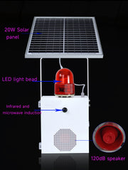 YASONG Alarme solaire à détecteur de mouvement Sirène étanche pour l'extérieur avec lumière stroboscopique, sirène 120 dB SLA-118VS-II