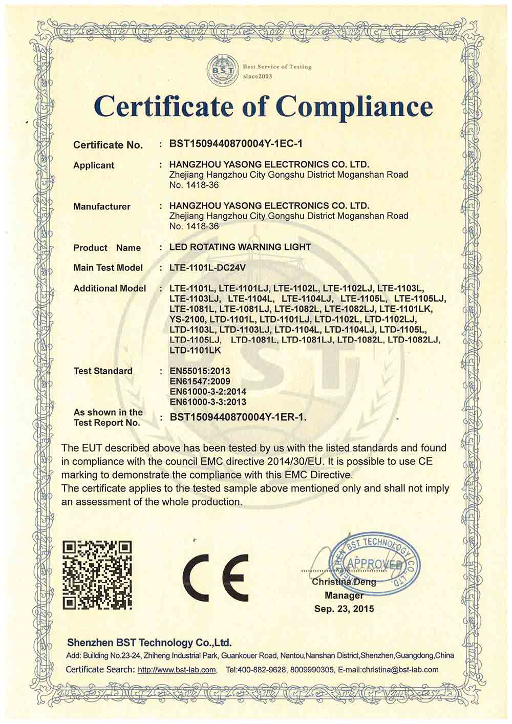 CE Compliance Certificate