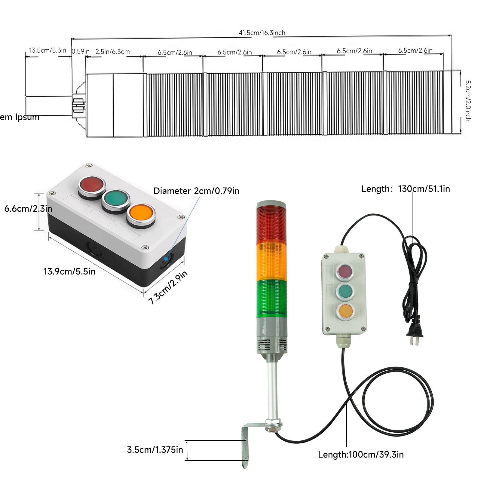 YASONG 3 Torres de Señalización LED Industriales Súper Brillantes, Luces de Andon con Sonido o Sin Sonido, Luz Intermitente o Fija, Interruptor Autobloqueante para Fábricas
