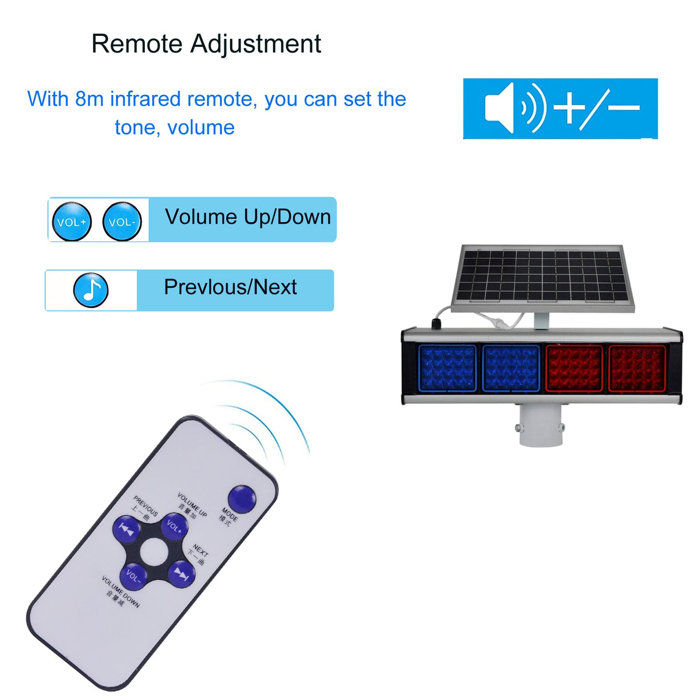 YASONG Solar Motion Detection Strobe Light Warning Light  IP65 Waterproof 120dB LED Red and Blue Double-sided Flashing Lights for Traffic, Farm, Yard