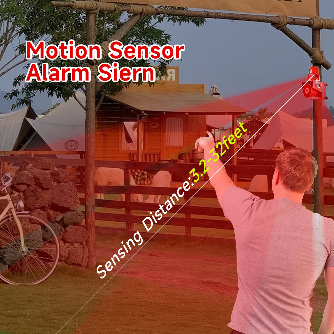 YASONG SLA-01W1 120dB Timed Motion Sensor Siren, 25W, 12 Tones, 10m Detection, IP65, USB Audio