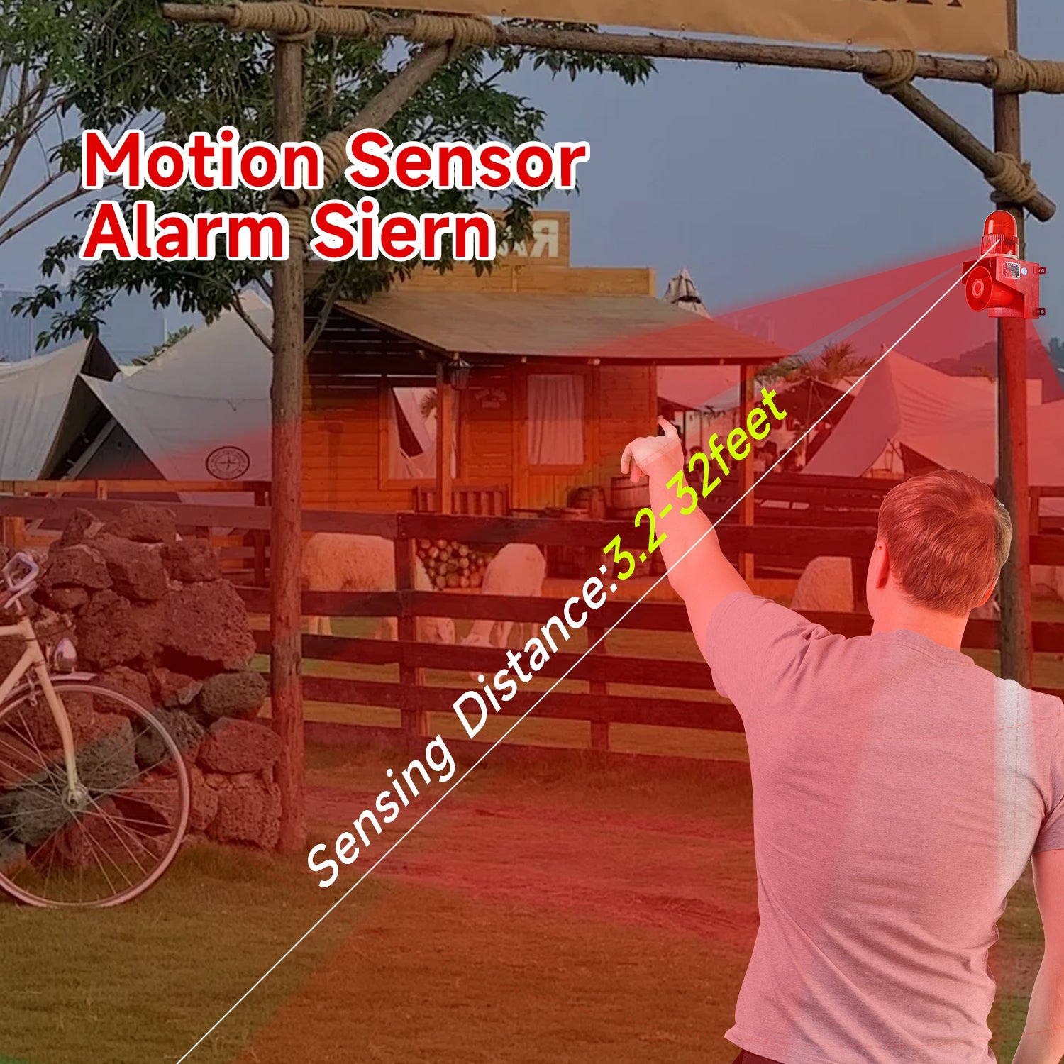 YASONG SLA-01W1 120dB Timed Motion Sensor Siren, 25W, 12 Tones, 10m Detection, IP65, USB Audio