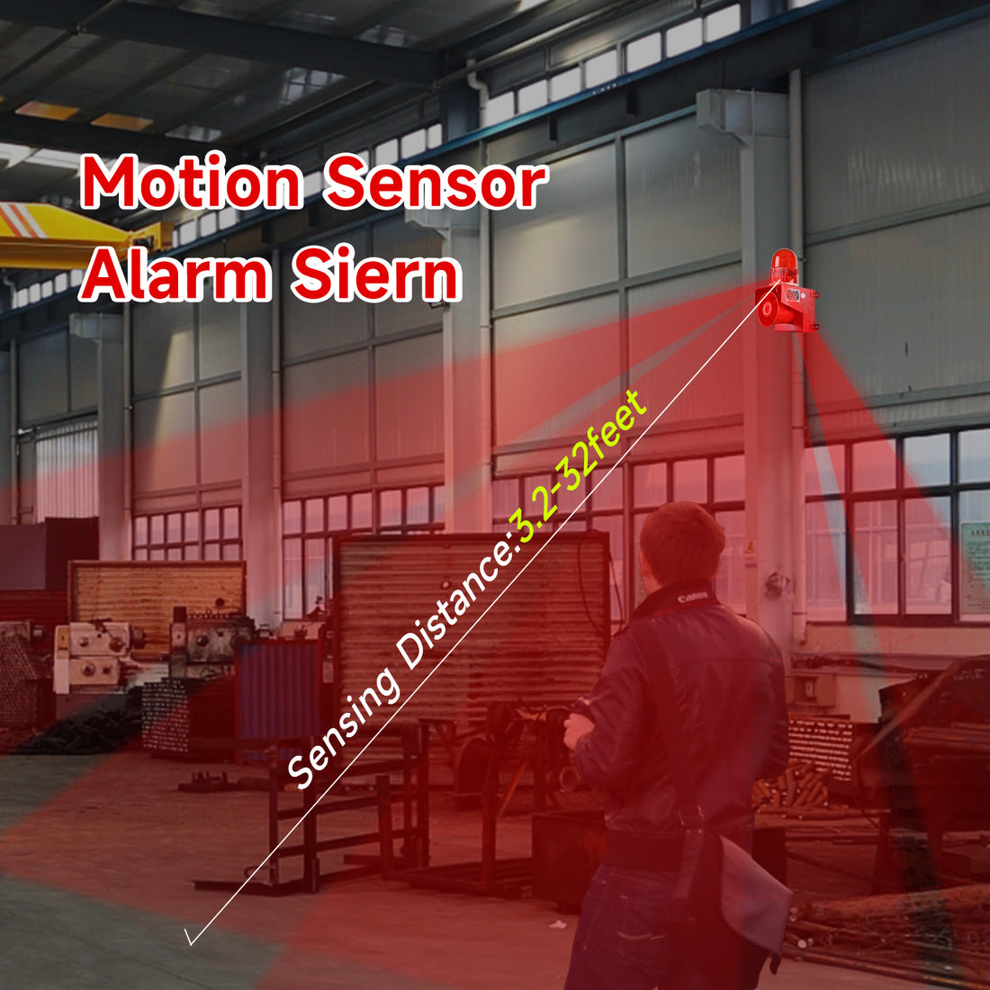 YASONG SLA-01W1 120dB Timed Motion Sensor Siren, 25W, 12 Tones, 10m Detection, IP65, USB Audio