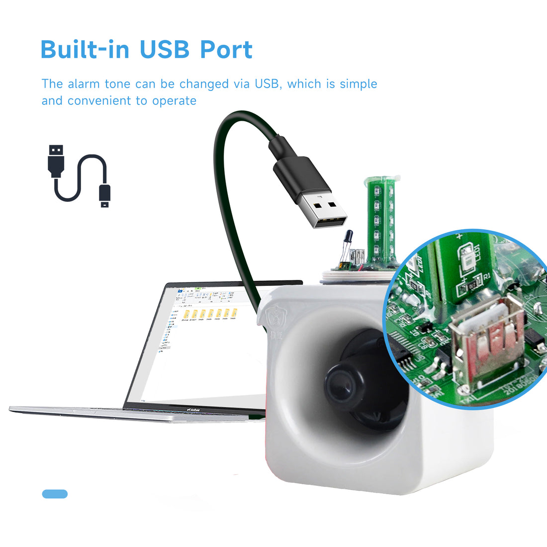 YASONG SLA-800W 120dB Motion Sensor Siren, 15W, 12 Tones, 10m Detection, IP65, USB Audio, LED Strobe