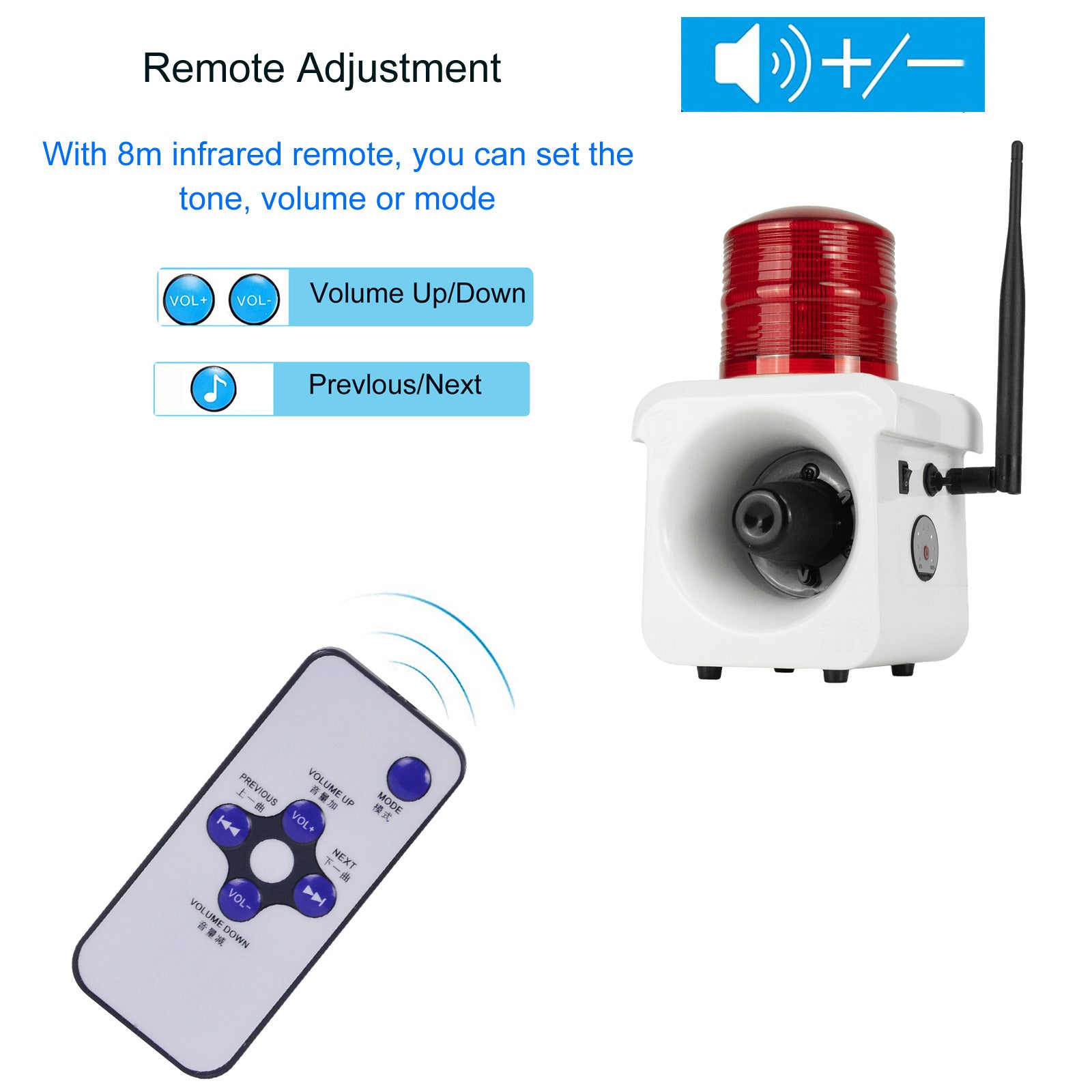 YASONG SLA-800BY Portable Remote Control Industrial Alarm Siren with 8m infraed remote, set tone, volume or mode