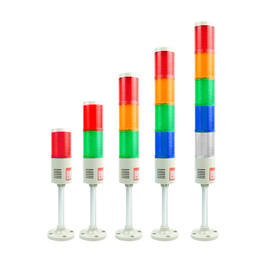 YASONG LTA-505T/W(J) LED Stack Tower Light, 1-5 Layers, IP44, Round Base, 90dB/No Sound, Steady/Strobe