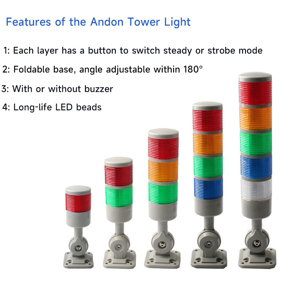 YASONG LTA-30-J LED Stack Tower Light, 1-5 Layers, Foldable Base, Strobe / Steady switchable, With or without buzzer