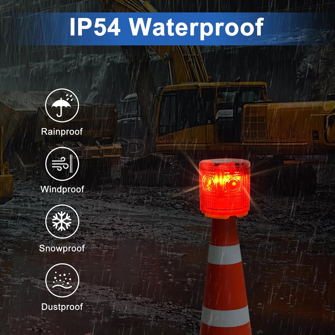 YASONG Solar 360° LED Industrial Strobe Warning Light, IP54 Outdoor Beacon, 6 LEDs, Auto Night Flashing