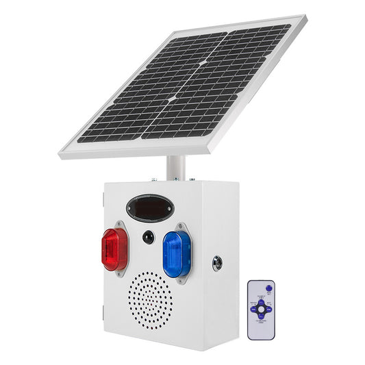 YASONG Solar Motion Sensor Alarm Siren Outdoor Waterproof Motion Detector Alarm System with Red and Blue Strobe Light, 120dB Horn 17 Tones Adjustable Microwave Infrared Induction Alarm System SLA-TYN02